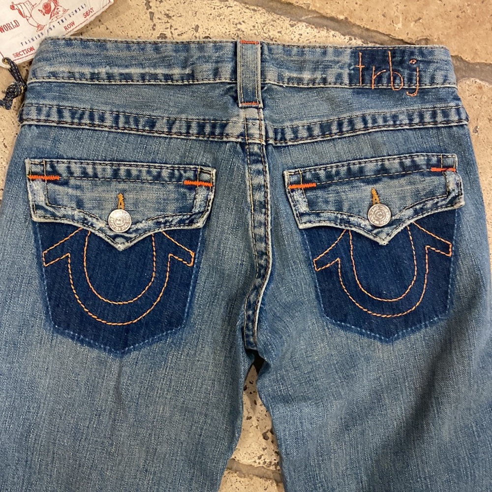 Nwt True Religion flare wide leg vintage jeans flower size 27 frayed hem - Picture 8 of 8